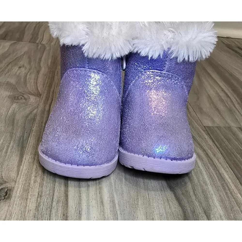 Cat & Jack Toddler Girls Boots – Size 4 – Purple Sparkly Faux Fur